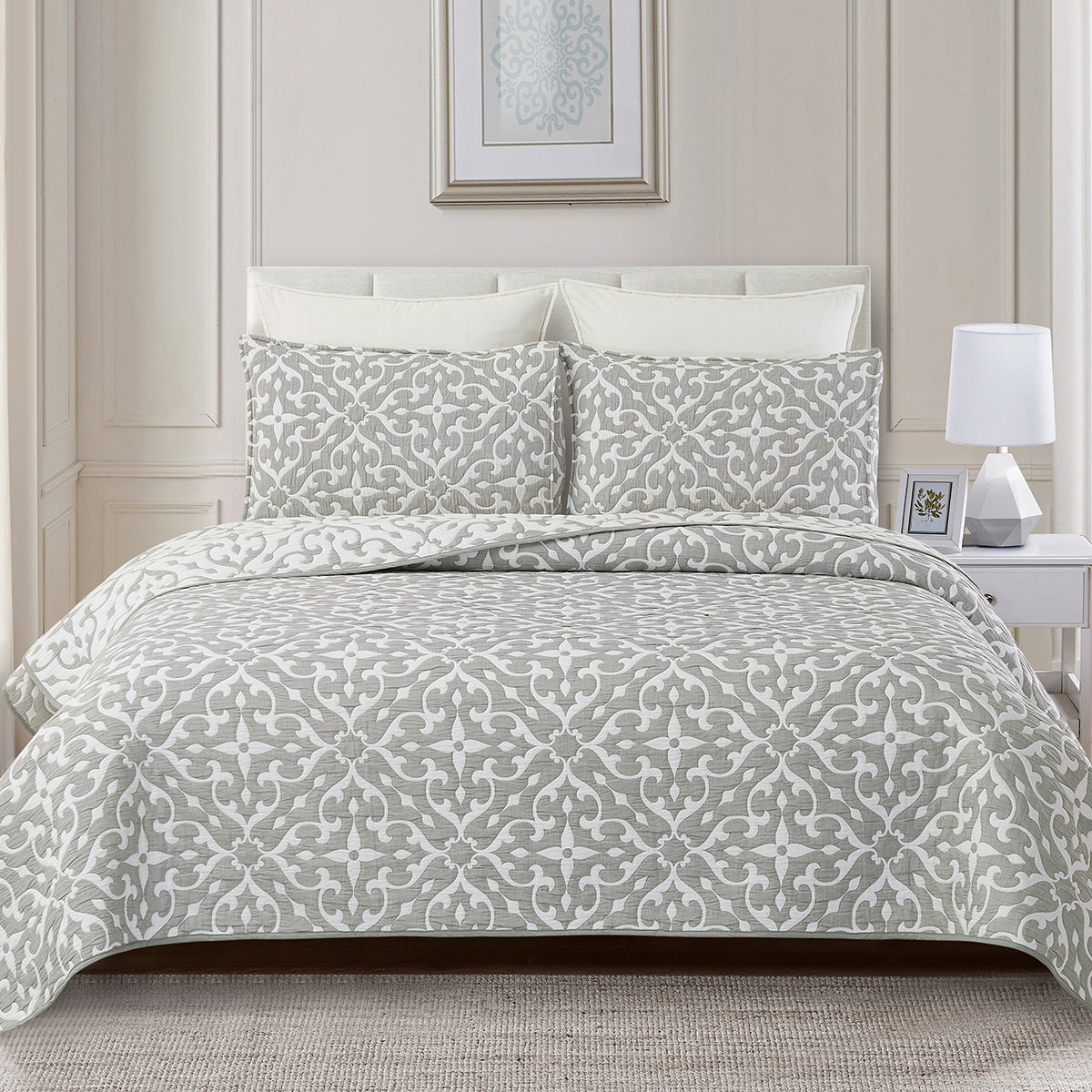 Gray Madellion Coverlet Set