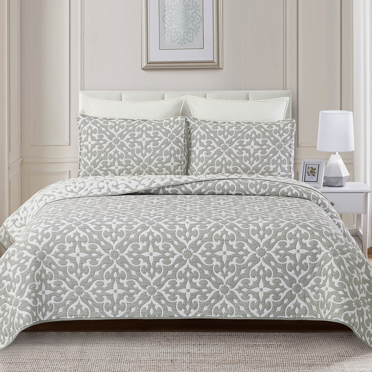 Gray Madellion Coverlet Set
