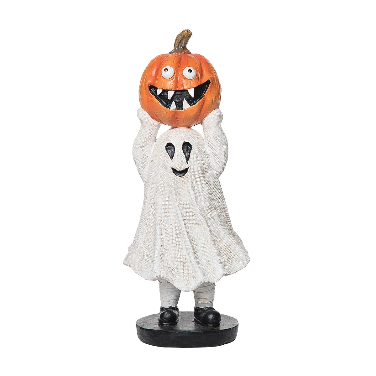 Kid Ghost Costume with Pumpkin Figurine
