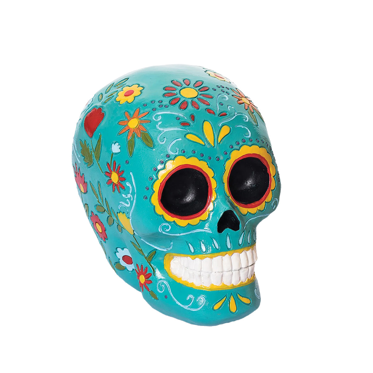 Aqua Floral Sugar Skull Figurine