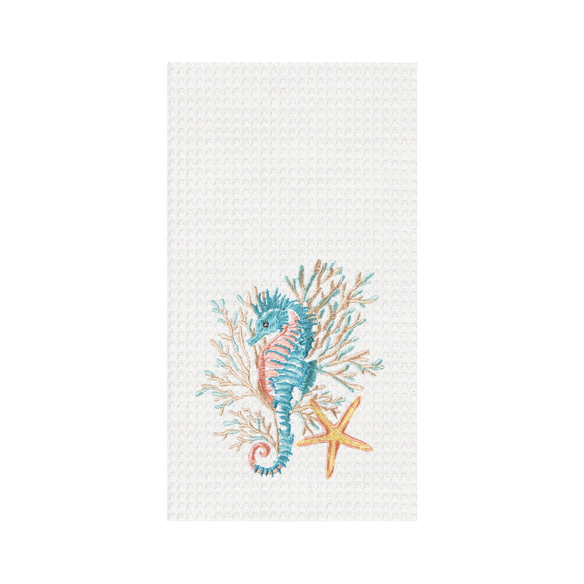 Seahorse And Coral Coastal - Waffle Weave Embroidered Kitchen