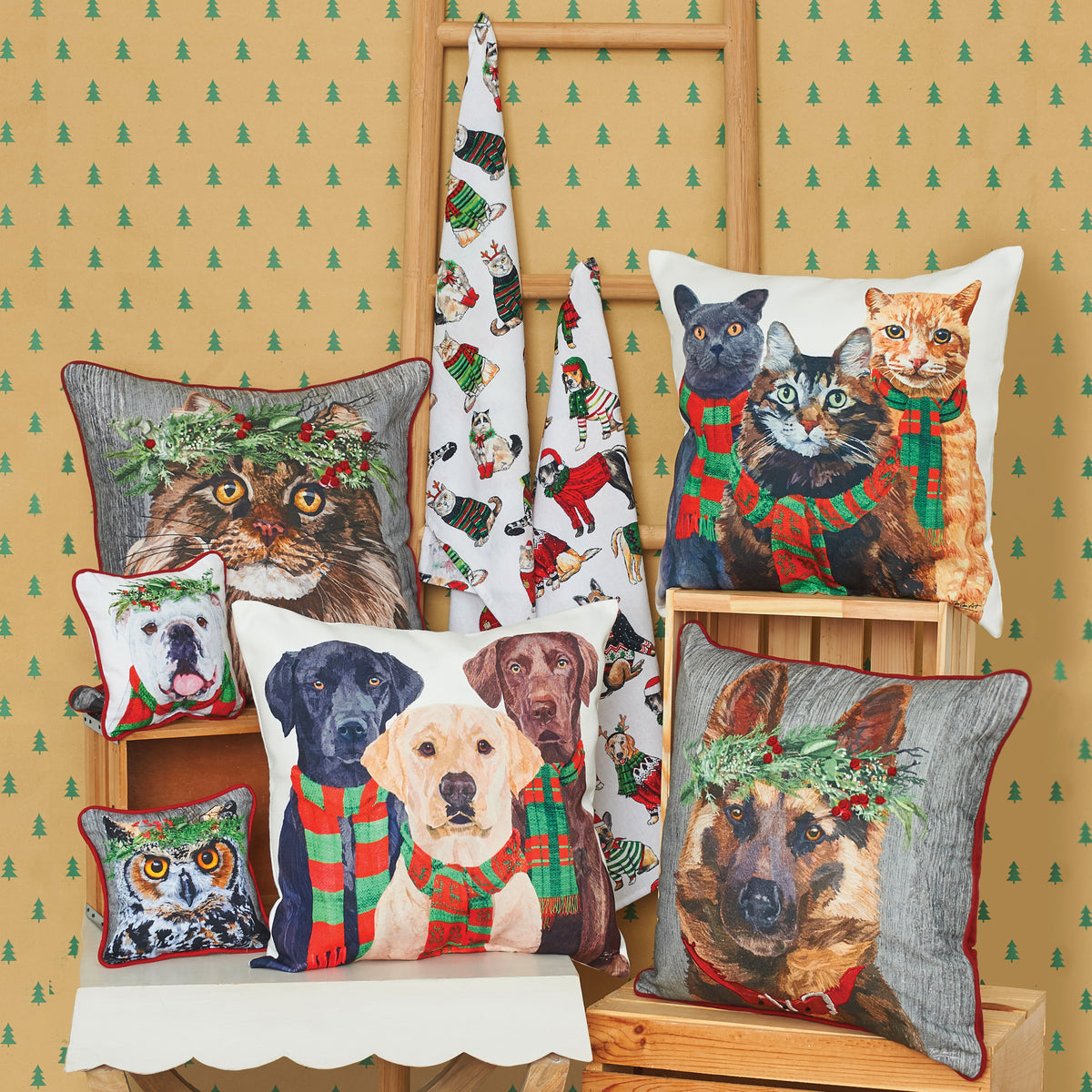 C&F Home Pet holiday gifts include decorative pillows, towels, and more.
