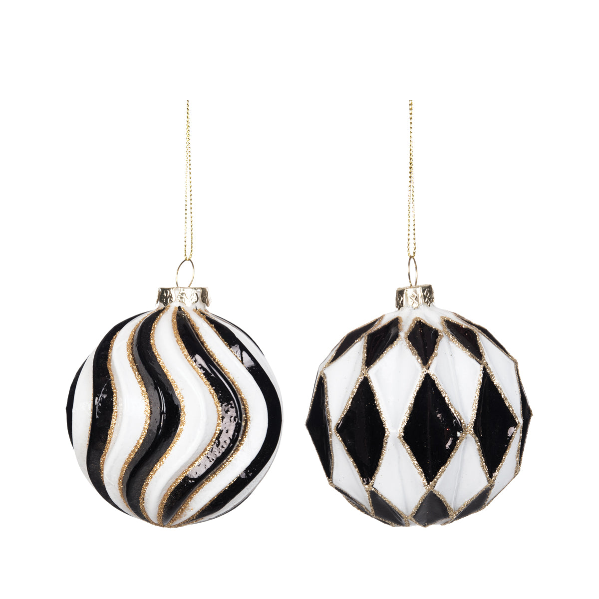 black & white pattern ornament, asst. of 2