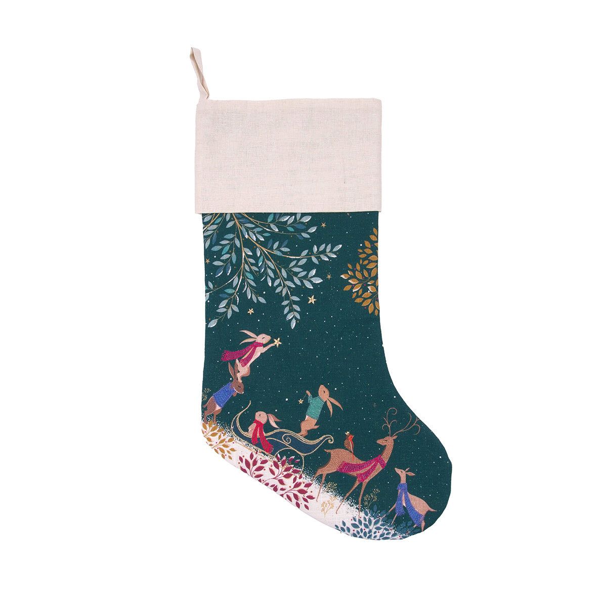 A rabbit sleigh stocking.