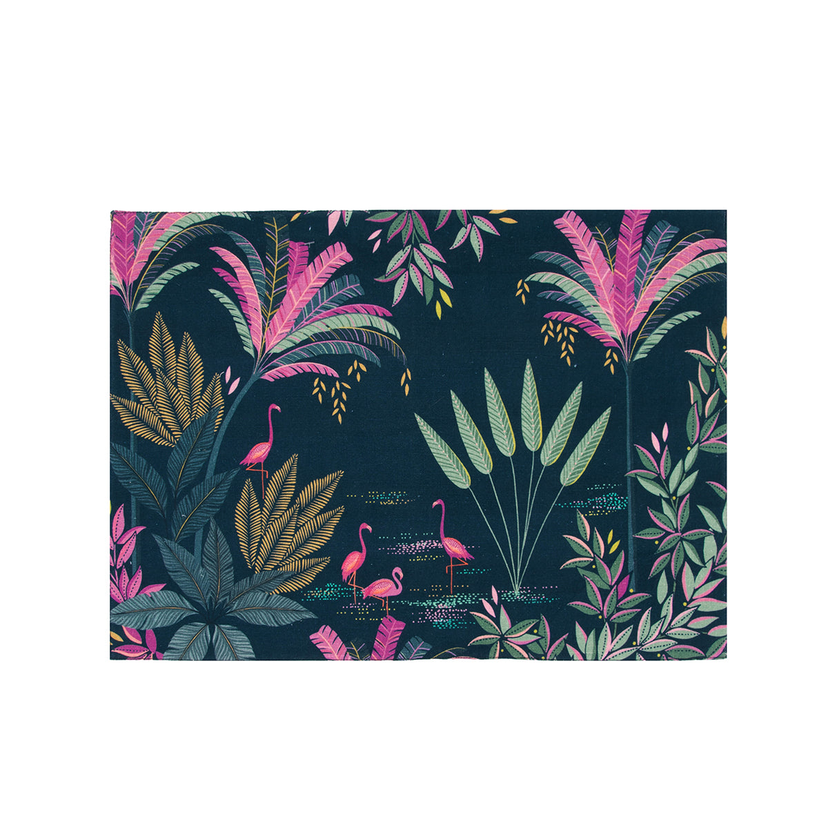 flamingo palms table linens table linens displayed as a coordinated tabletop setting.