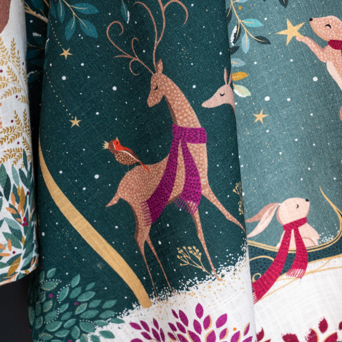 A deer screen printed towel.