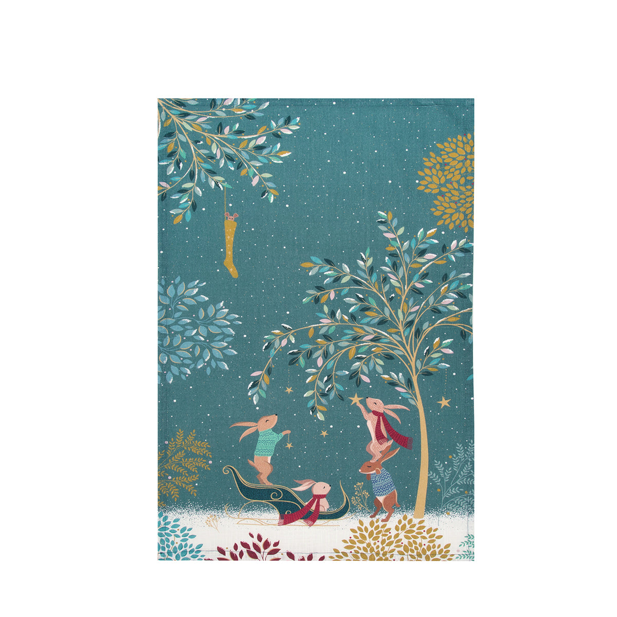 A rabbit sleigh screen printed towel.