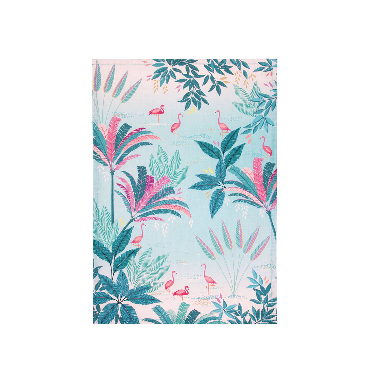 A flamingo palms screen printed towel.