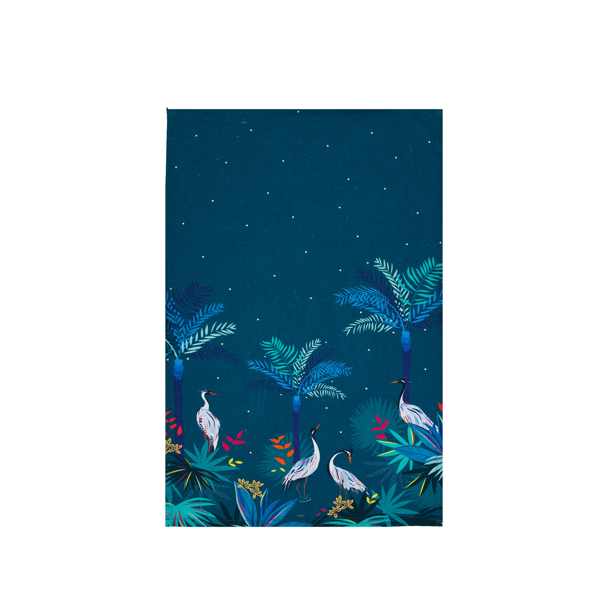 A teal heron screen printed towel.