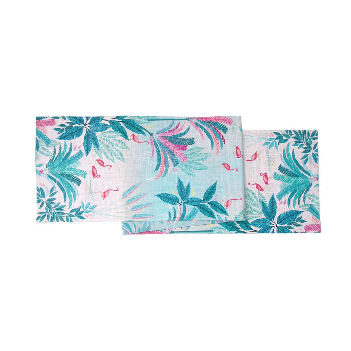 flamingo palms table linens table linens displayed as a coordinated tabletop setting.