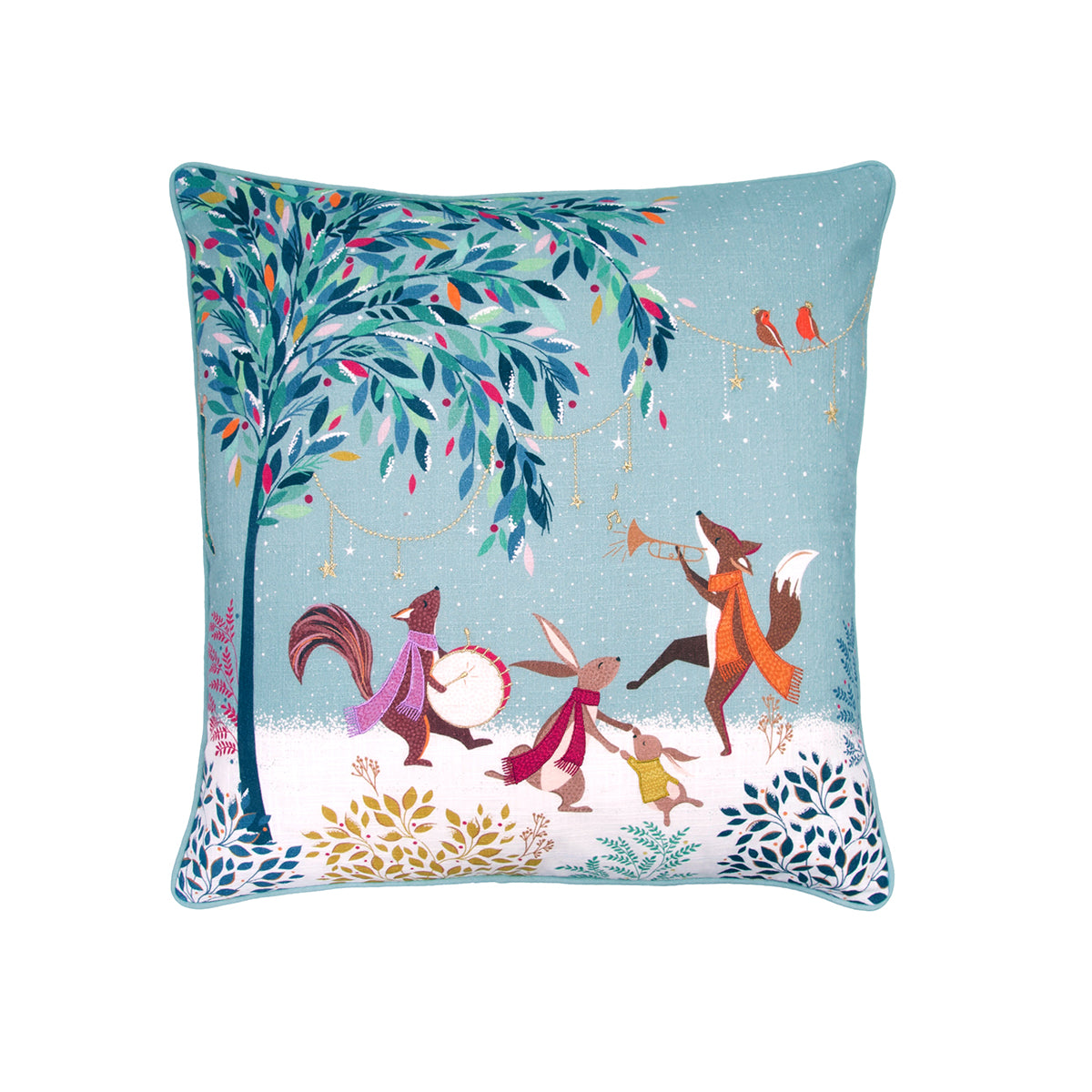 A 20in. x 20in. merry band pillow.