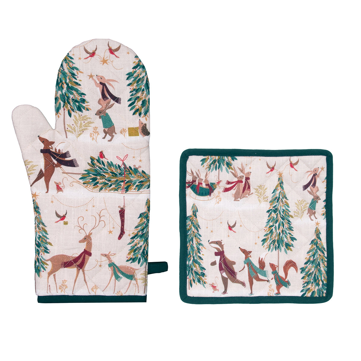 A woodland tales oven mitt & potholder set.