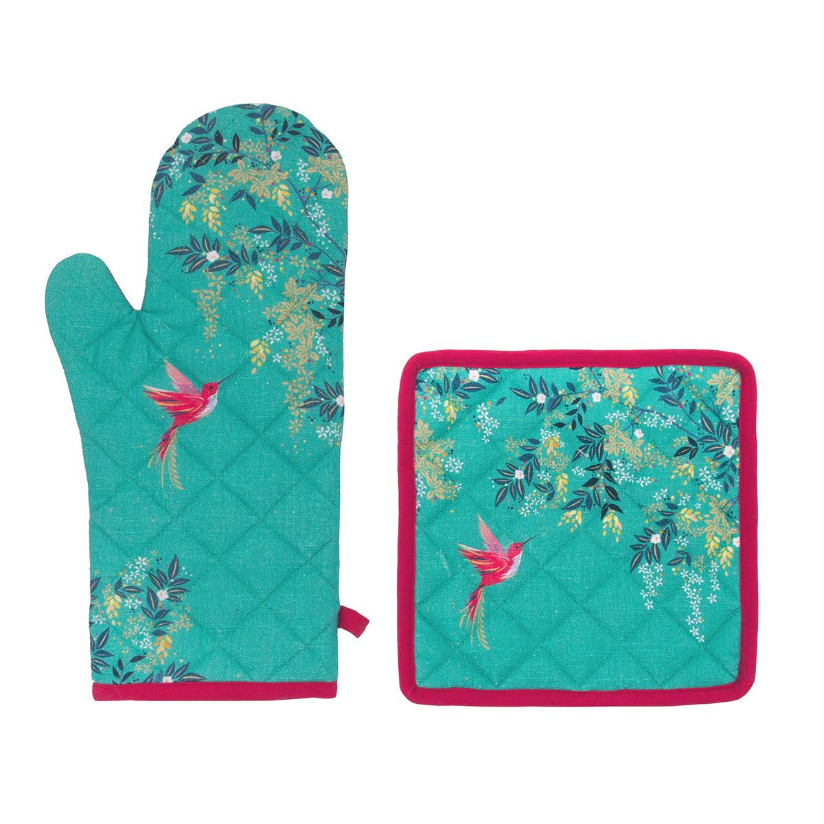 A chelsea teal oven mitt & potholder set.