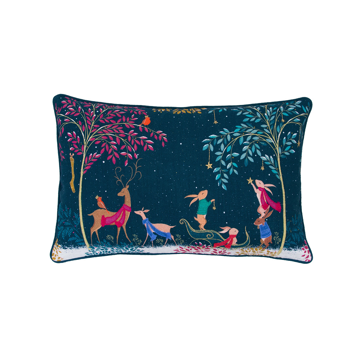 A 14in. x 22in. deer rabbit pillow.