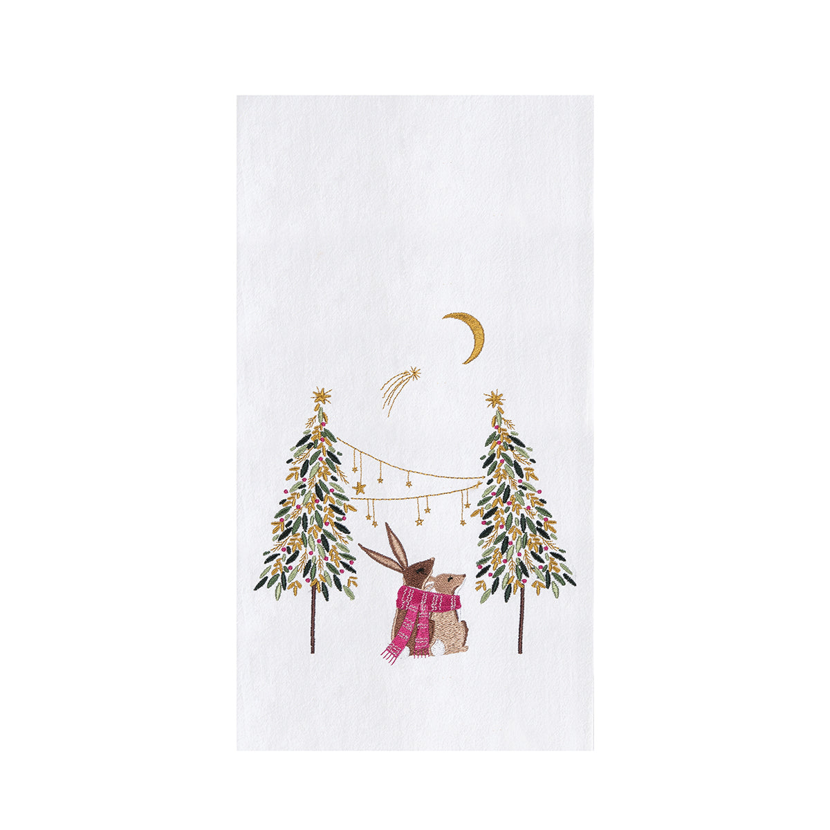 A moonlit rabbits embroidered towel.