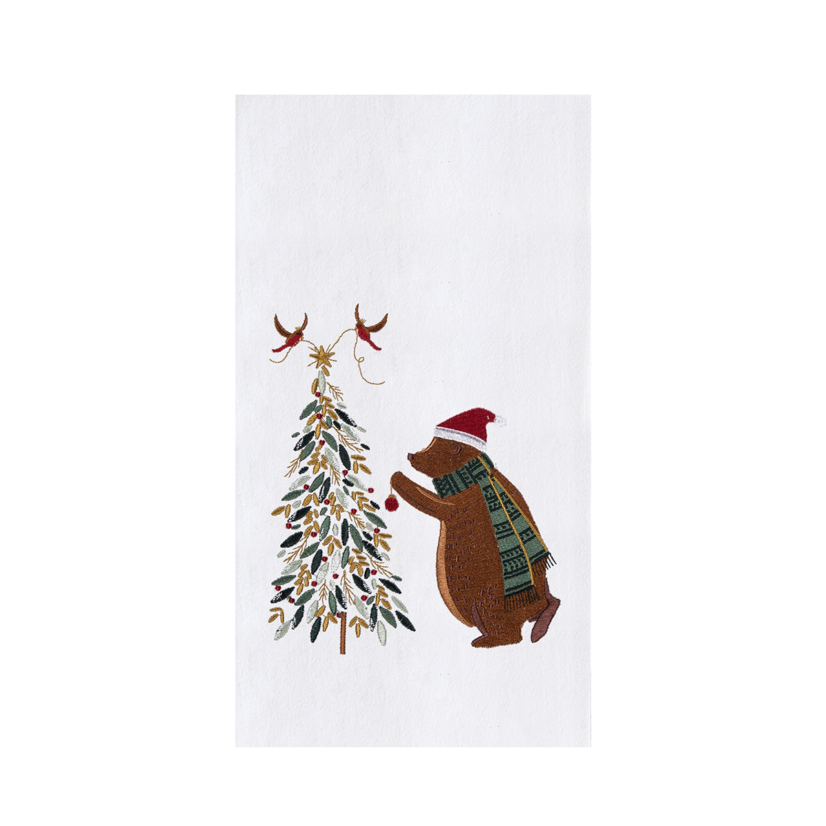 A bear tree decorating embroidered towel.
