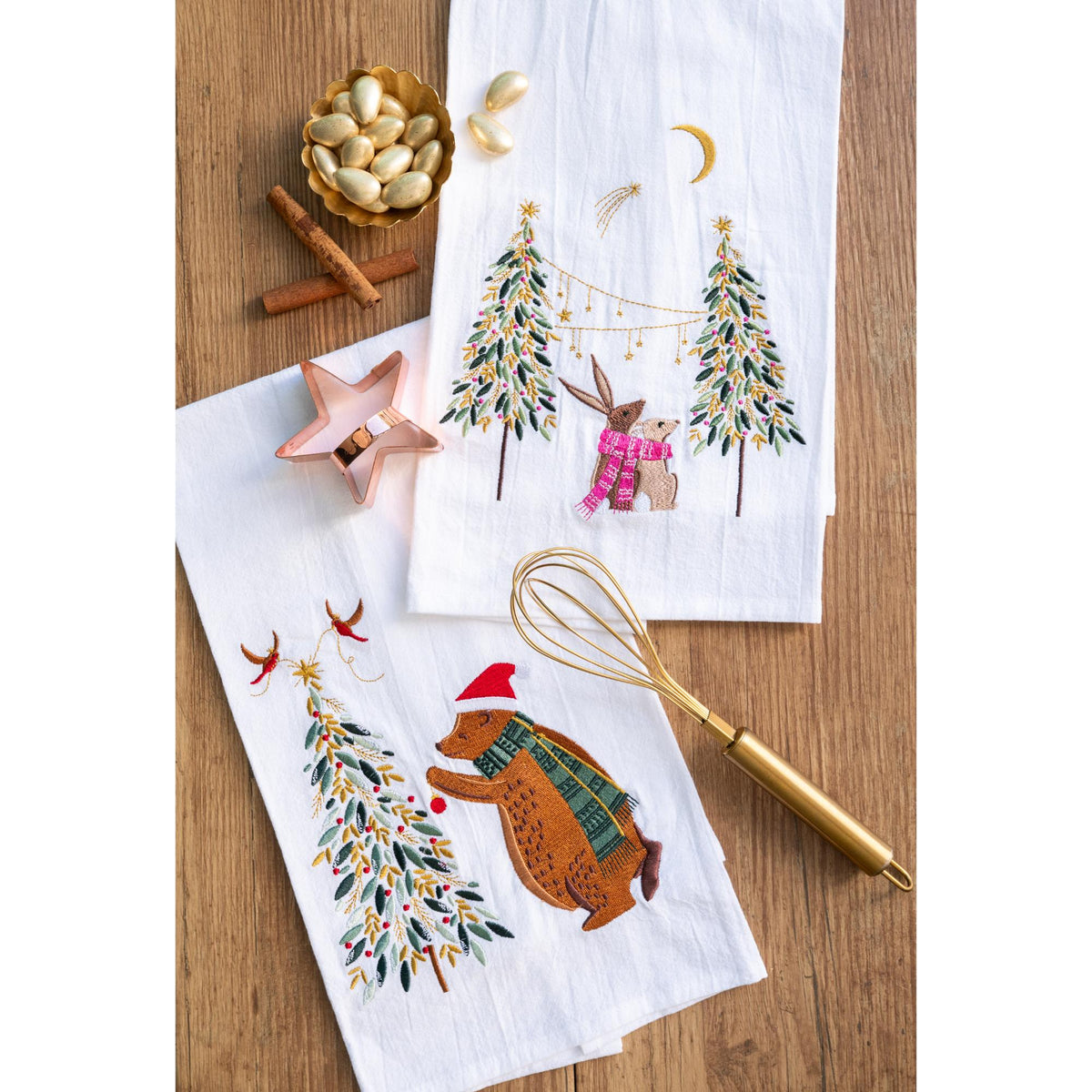 A bear tree decorating embroidered towel.