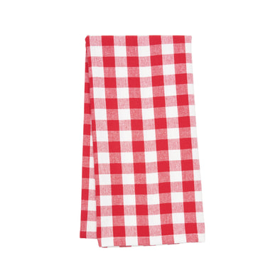 woven red and white checkered gingham kitchen towel