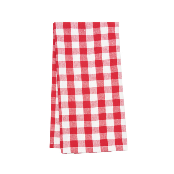 woven red and white checkered gingham kitchen towel