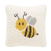 Bee knitted gift pillow with a neutral background and an adorable honeybee design on its front