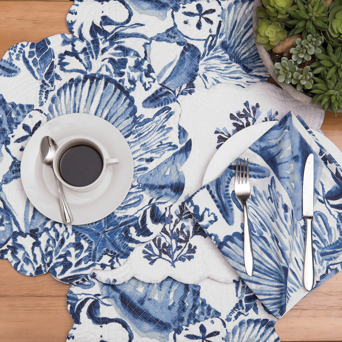 Blue Coast Shells Table Linens