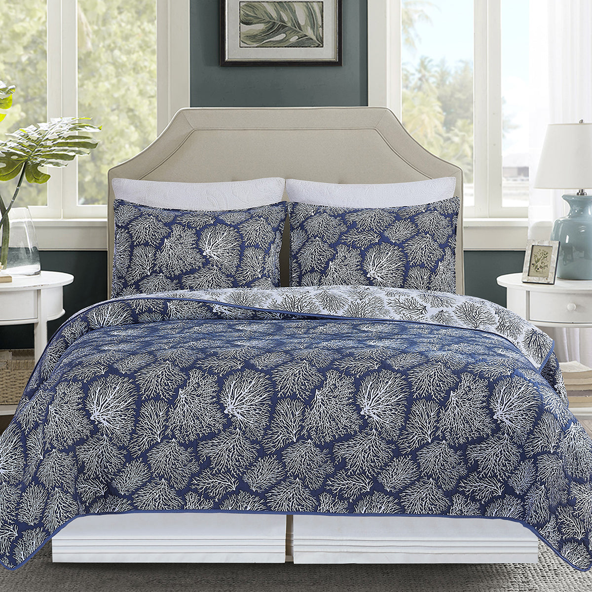 Blue Coral Coverlet Set