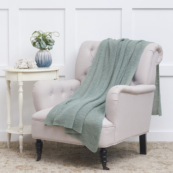 knitted indoor outdoor blue green throw