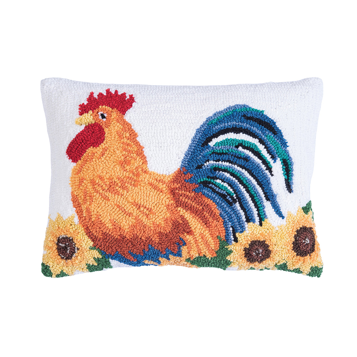 Rooster Sunflower Hooked Pillow