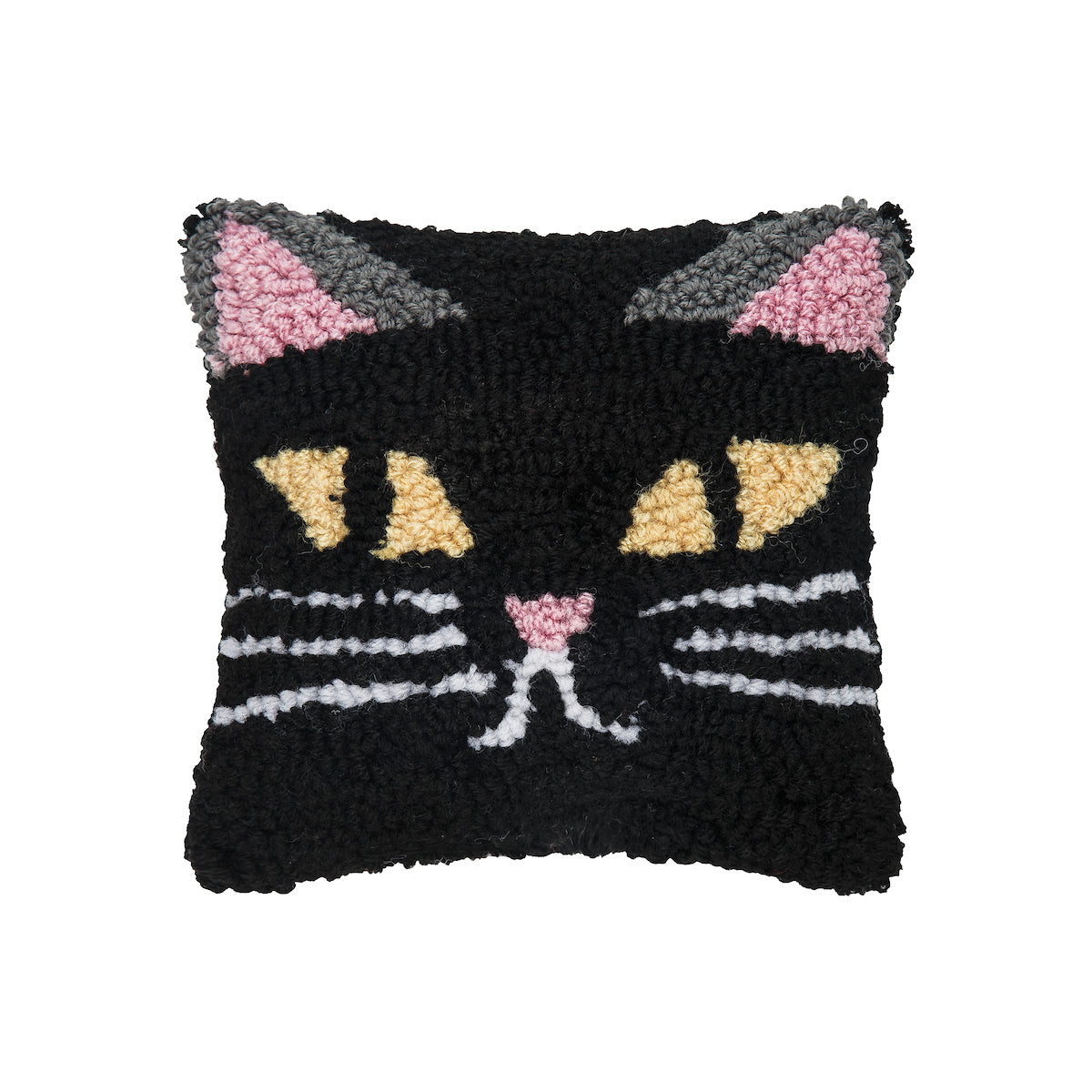 Spooky Cat Face Hooked Mini Pillow
