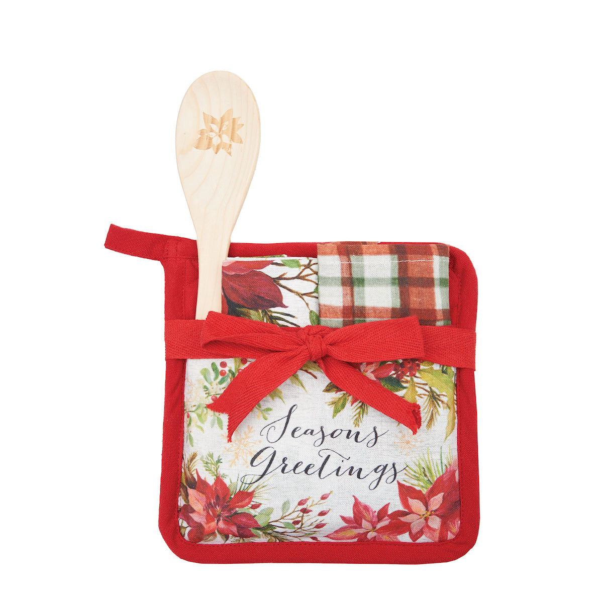 Poinsettia Greetings Potholder Set