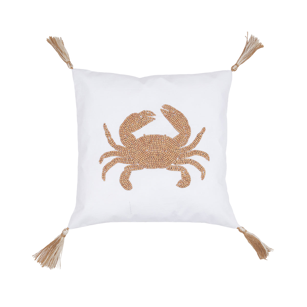 Crab Handmade Wood Beaded Pillow
