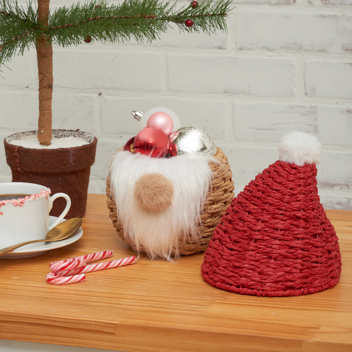 Santa Gnome Handwoven Candy Basket
