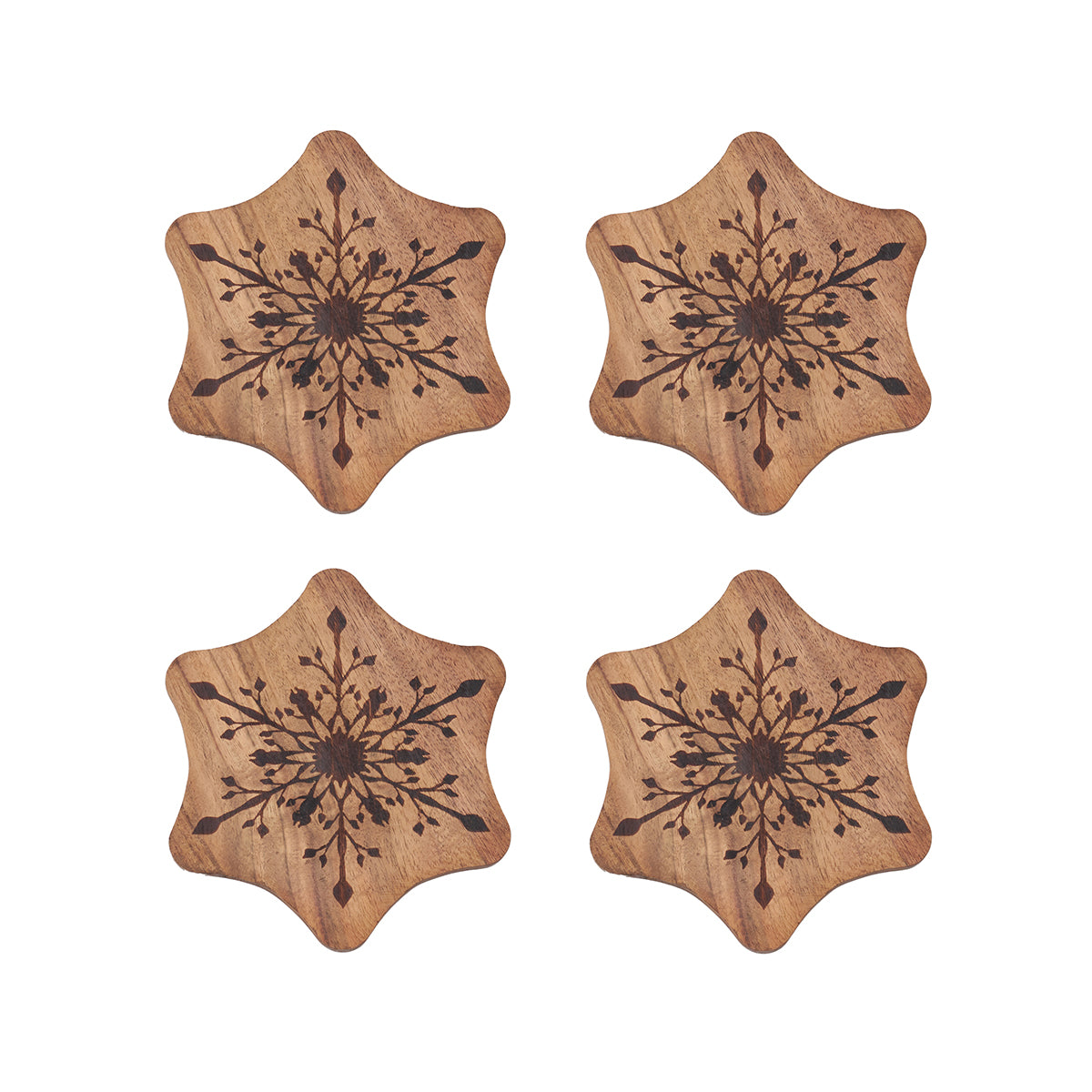 Snowflake Acacia Wood Coasters, Set of 4