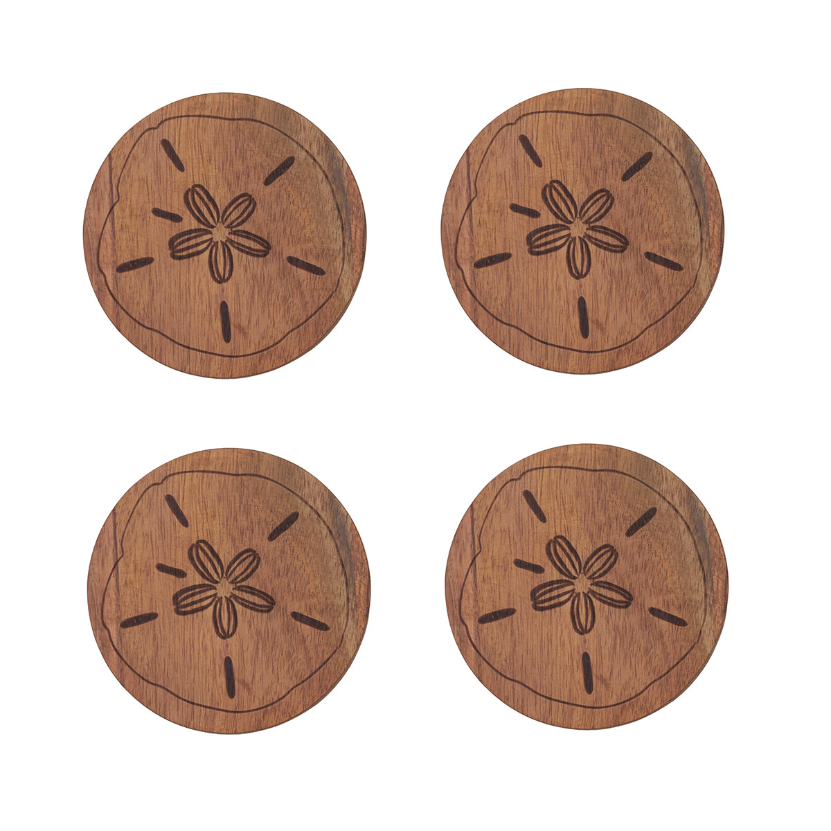 Sand Dollar Acacia Wood Coasters, Set of 4