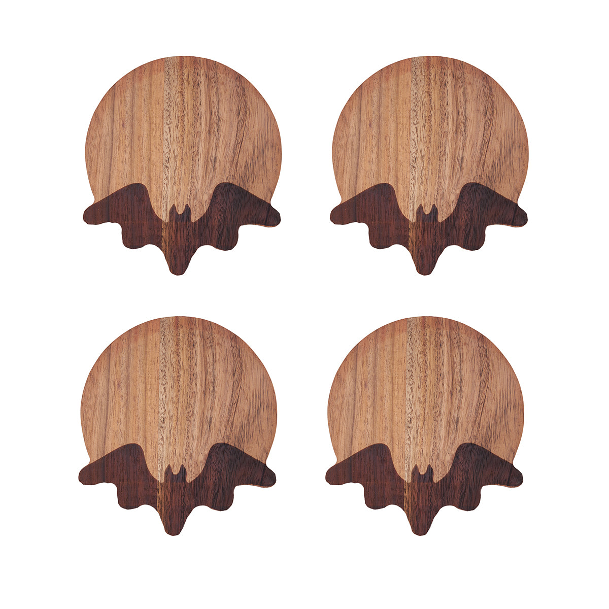 Bat Acacia Wood Coasters, Set of 4