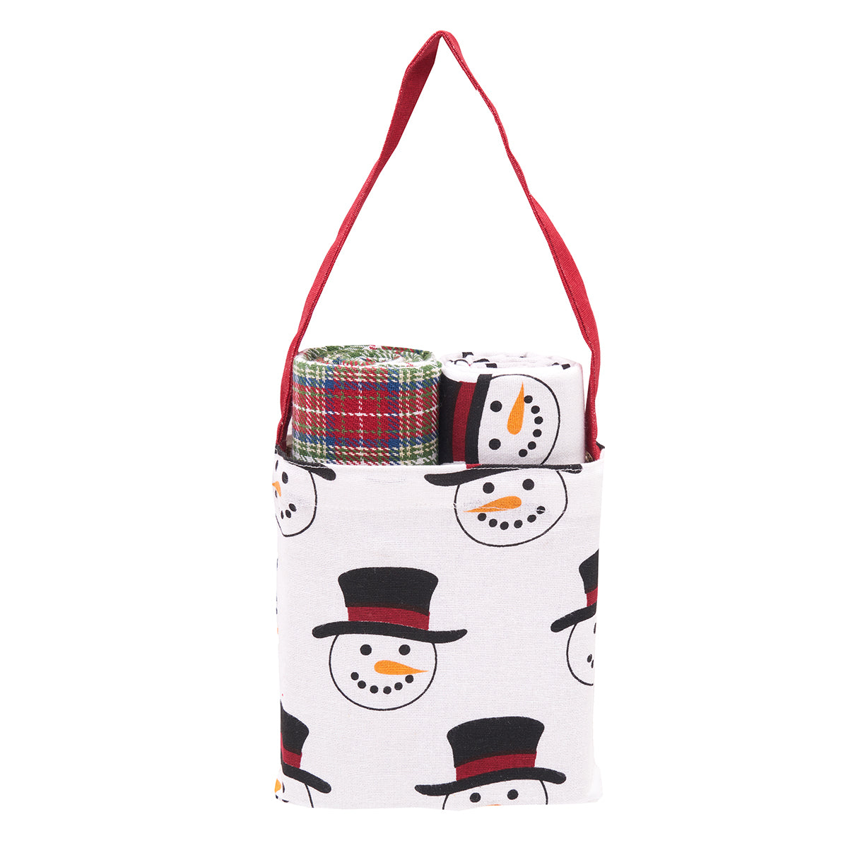 Snowman Plaid Kitchen Towel & Bag Set