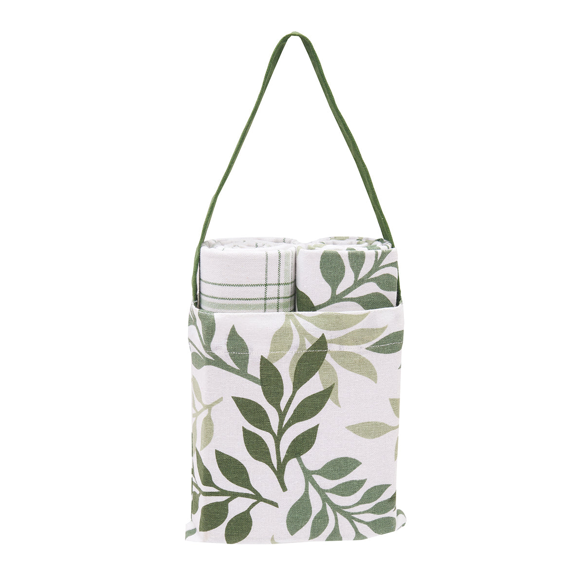 Sage Foliage & Plaid Kitchen Towel & Bag Set