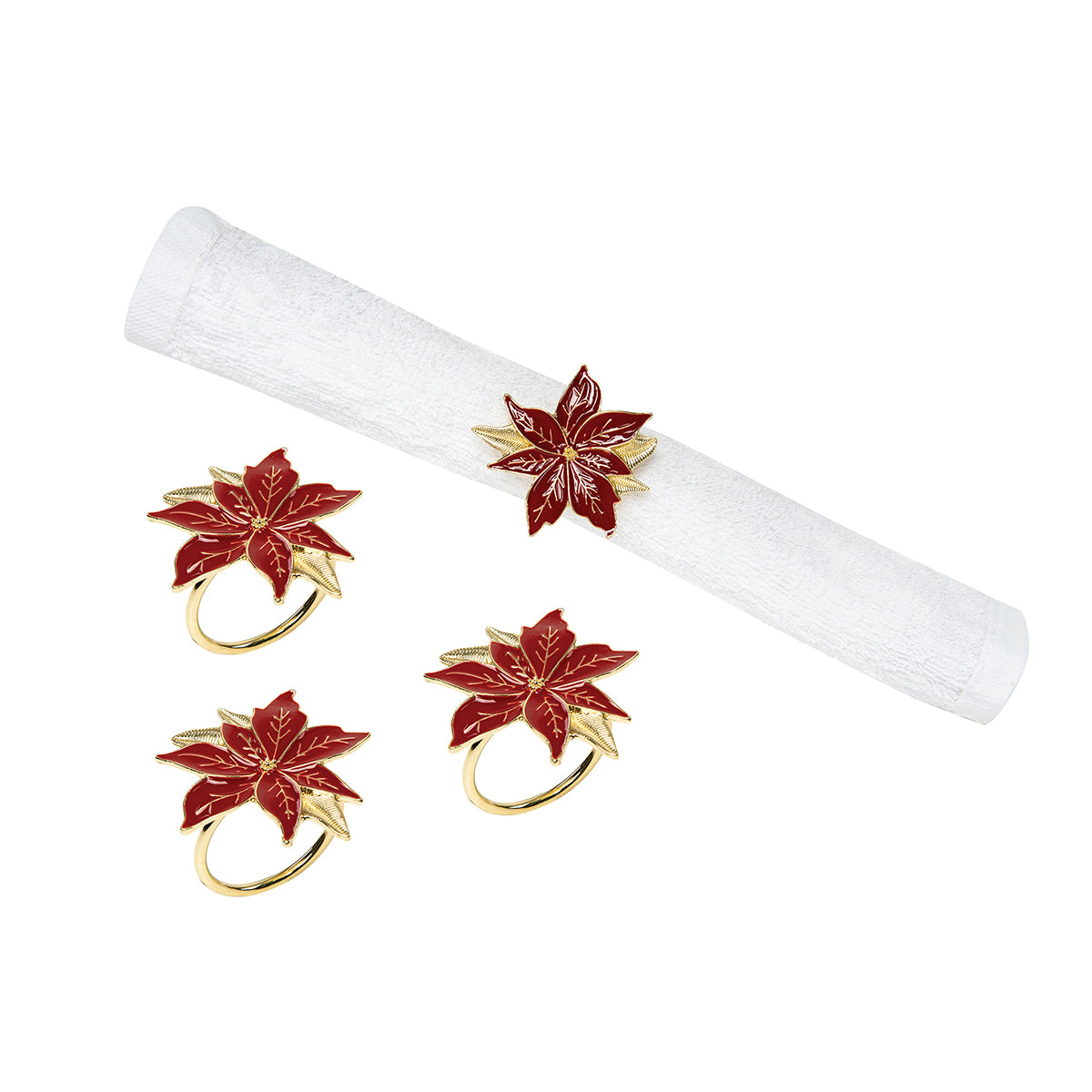 Red Poinsettia Napkin Ring, Set of 4