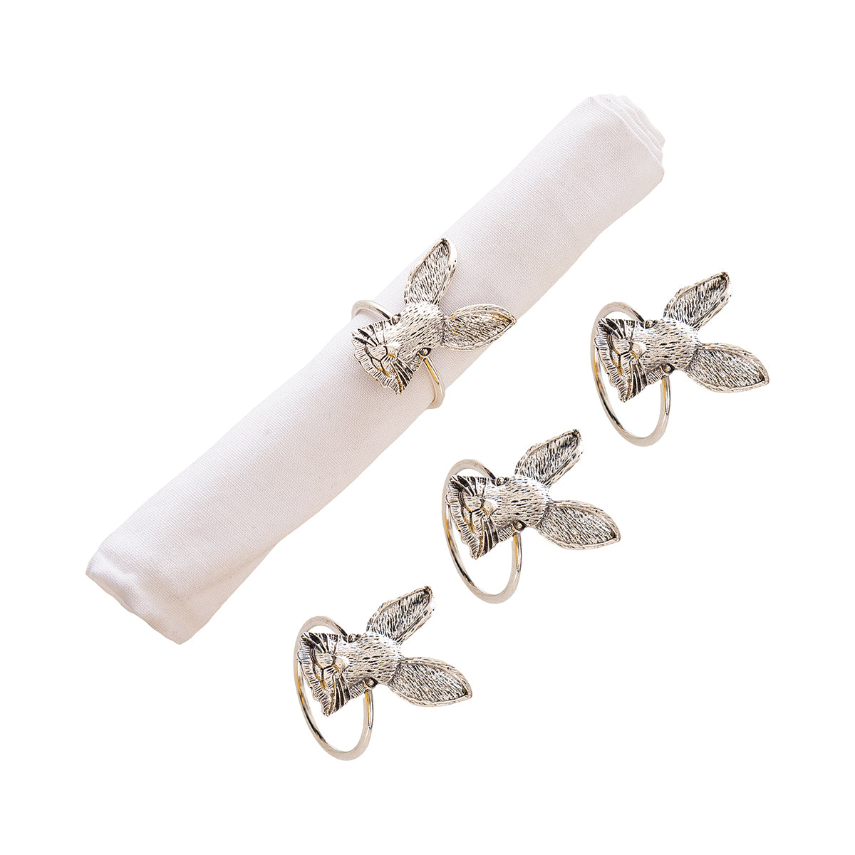 Silver Bunny Head Napkin Ring, Set of 4