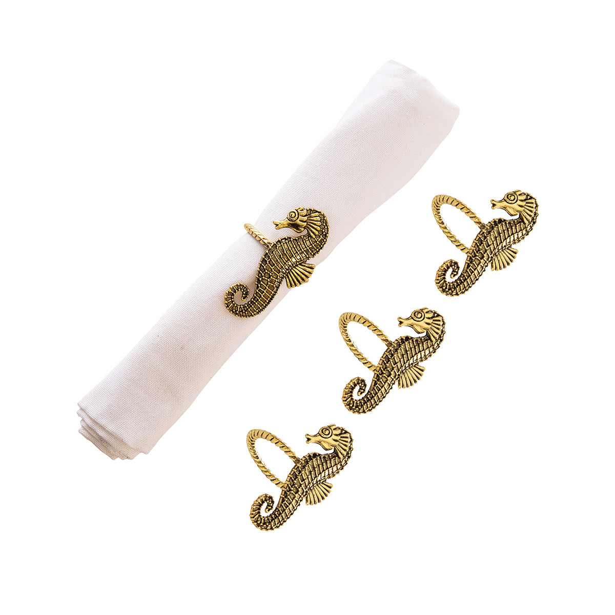 Gold Seahorse Napkin Ring, Set of 4