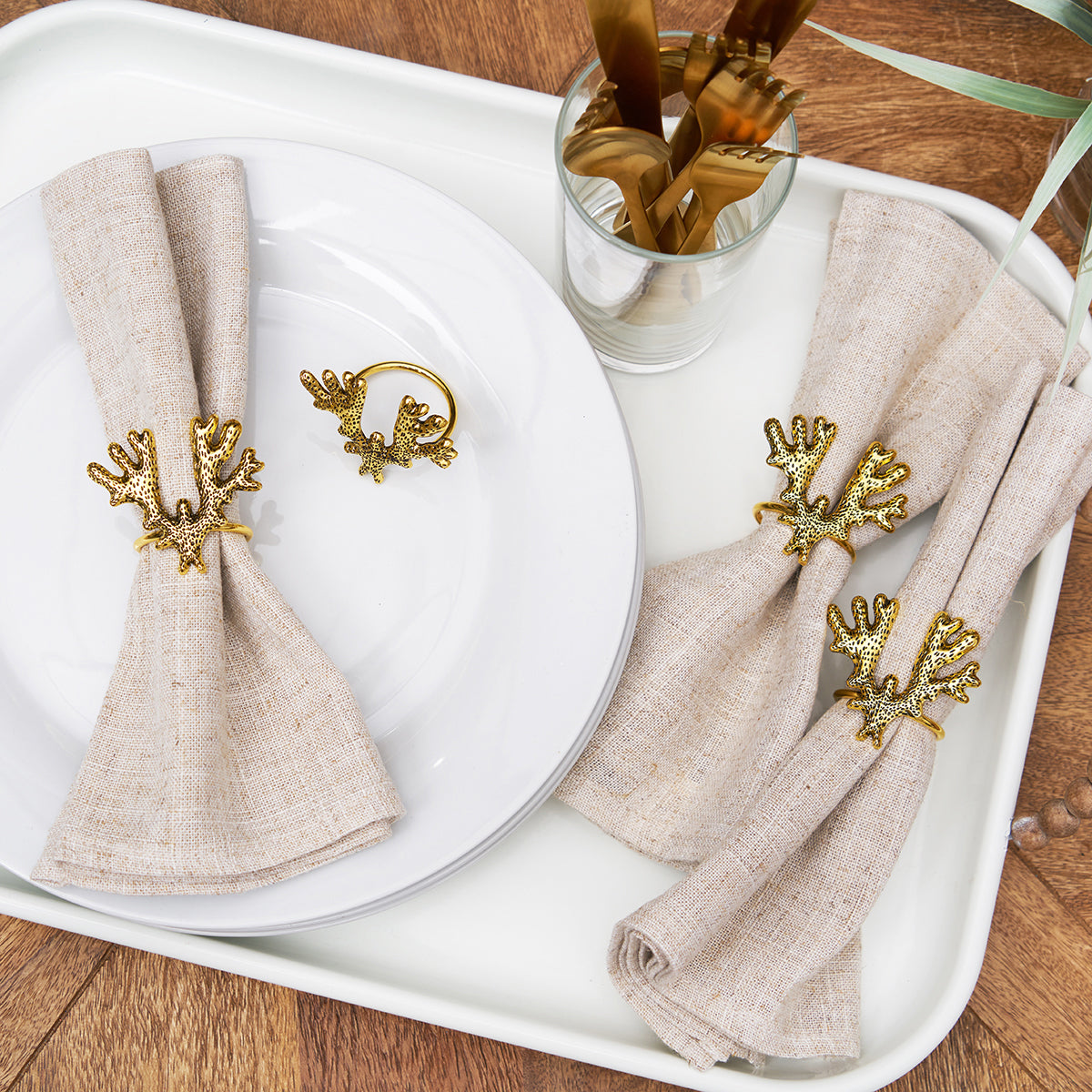Gold Coral Napkin Ring, Set of 4