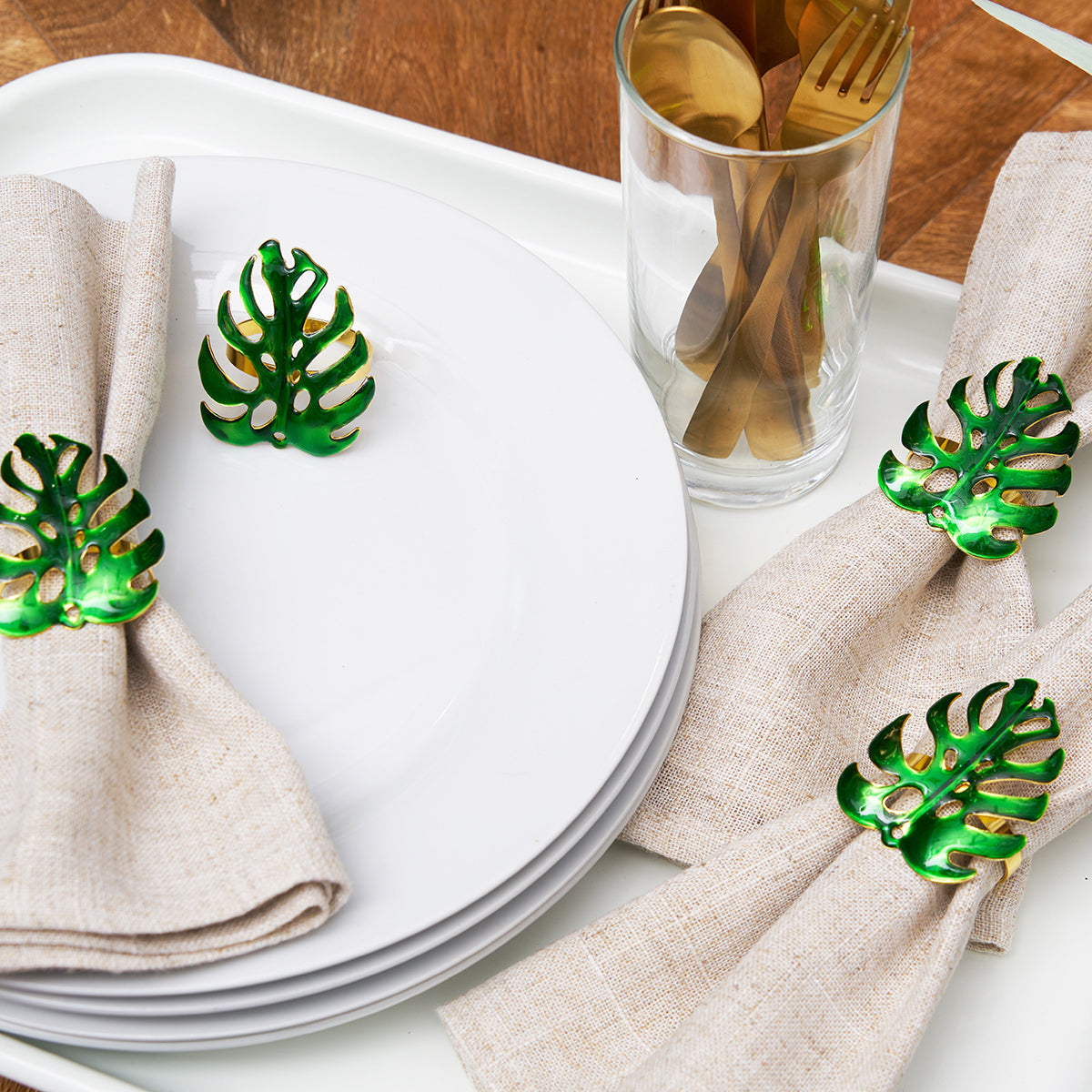 Monstera Leaf Napkin Ring, Set of 4