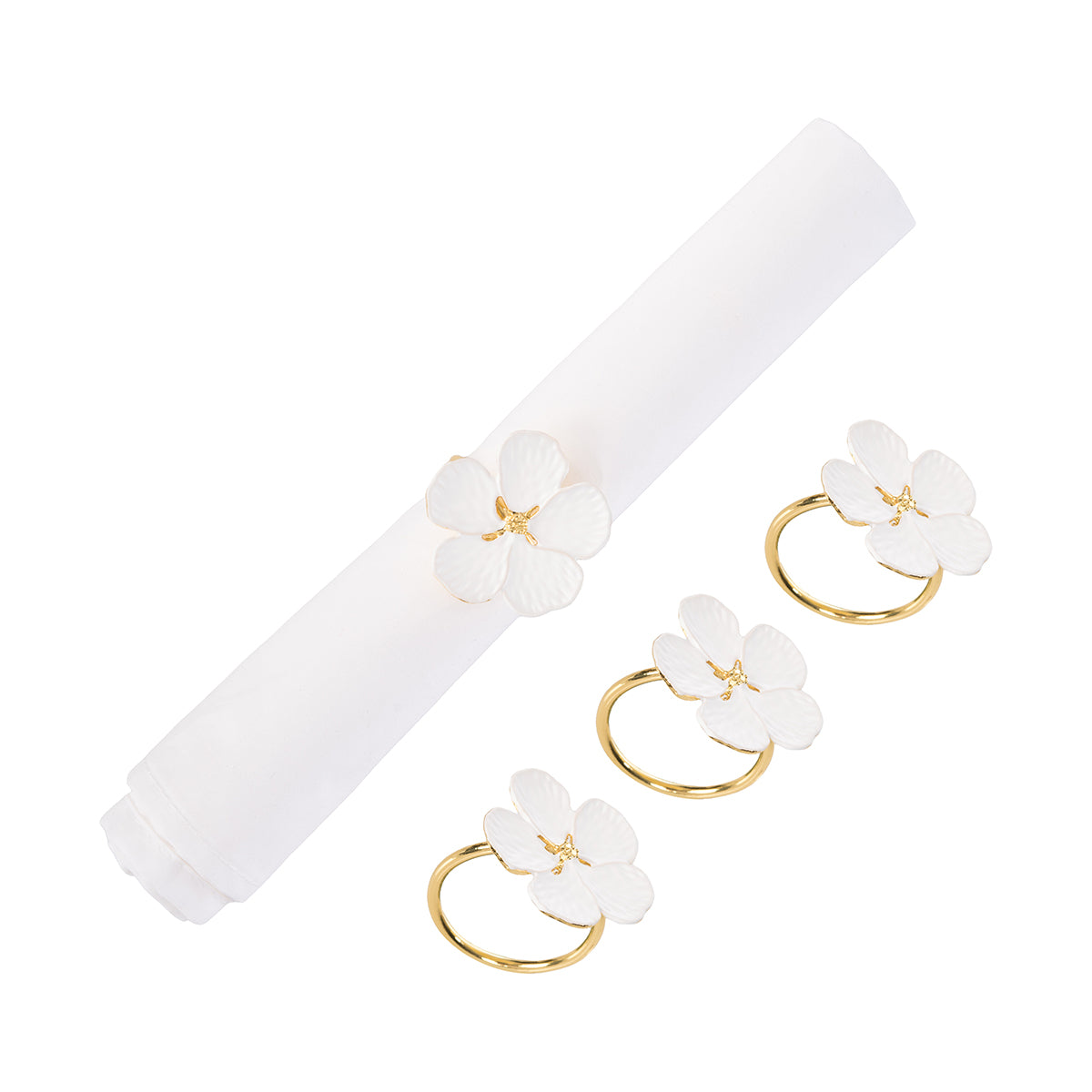 White Flower Napkin Ring, Set of 4