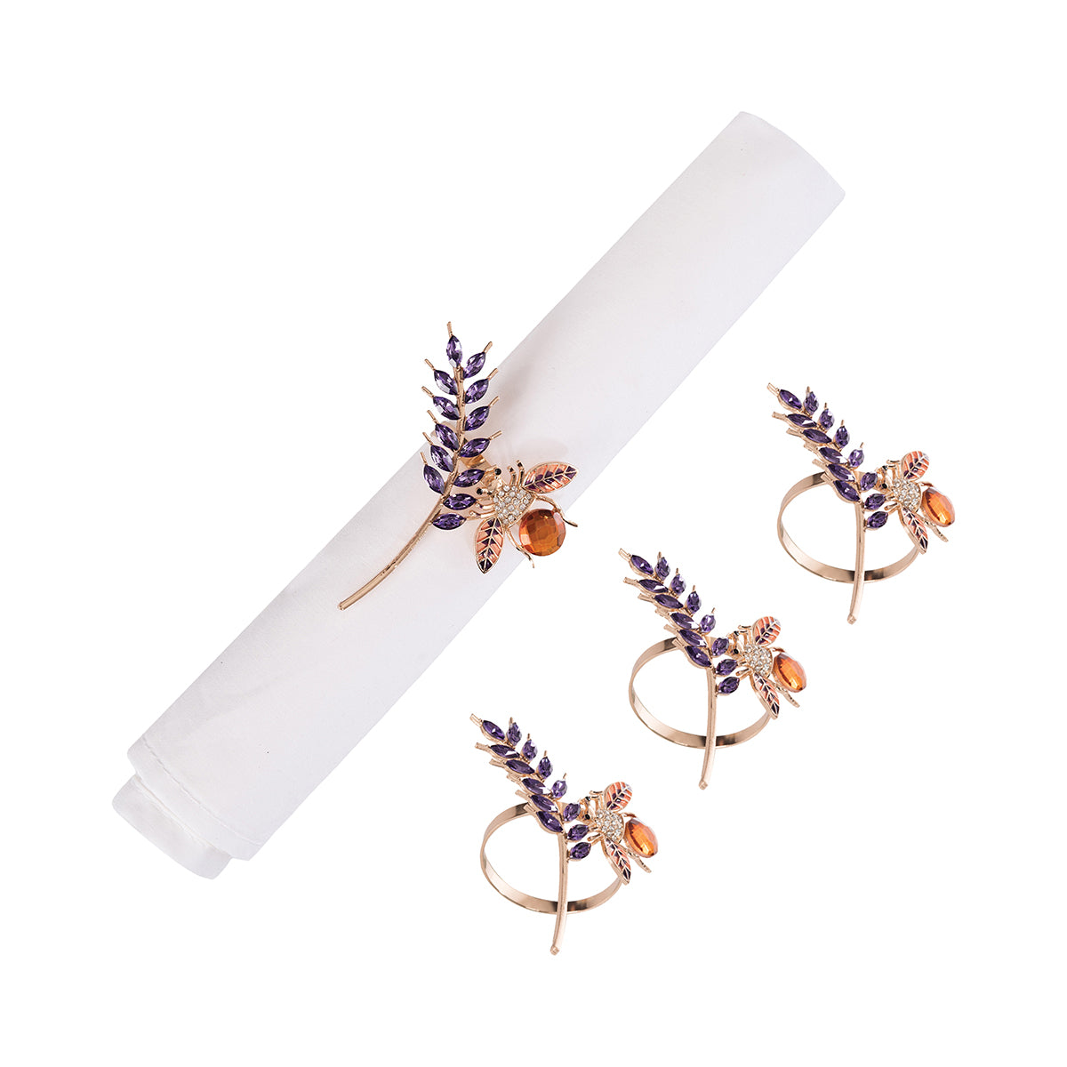 Lavender & Bee Napkin Ring, Set of 4