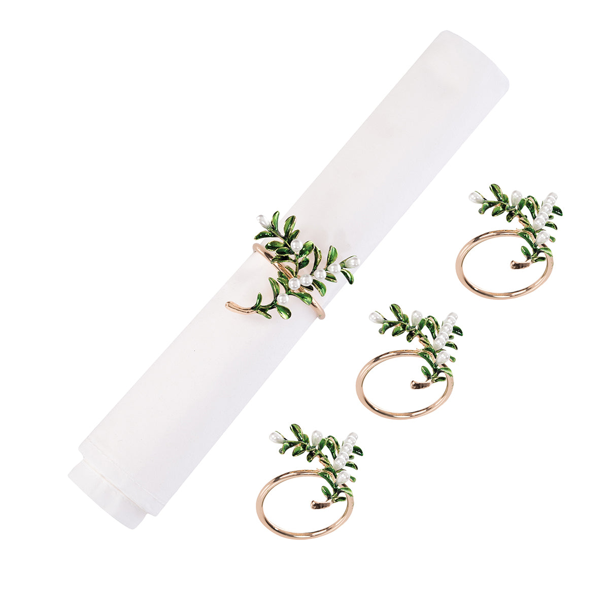 Pearls & Leaves Napkin Ring, Set of 4