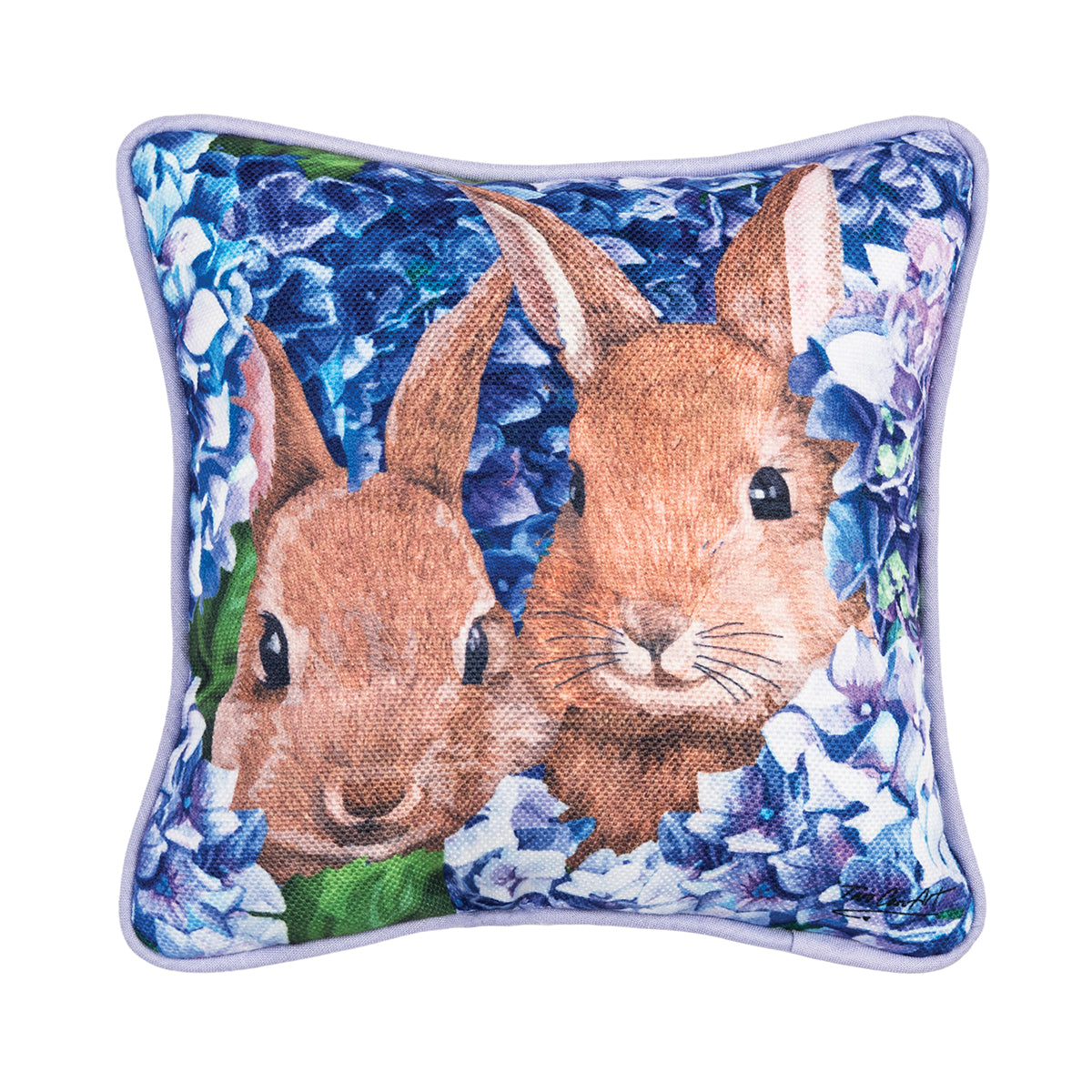 Bunnies In Hydrangeas Mini Pillow