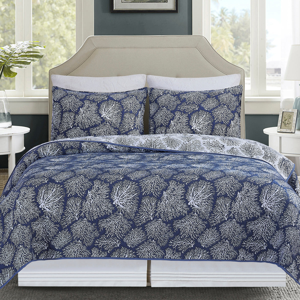 Blue Coral Coverlet Set