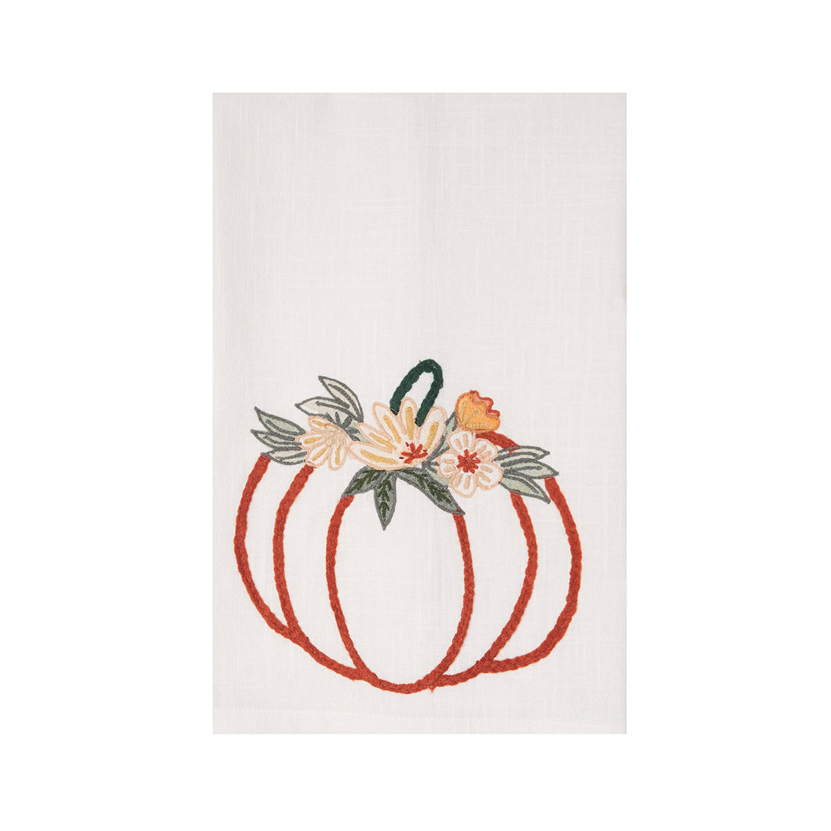 Autumn Botanical Pumpkin Floral Embroidered & Embellished Kitchen Towel