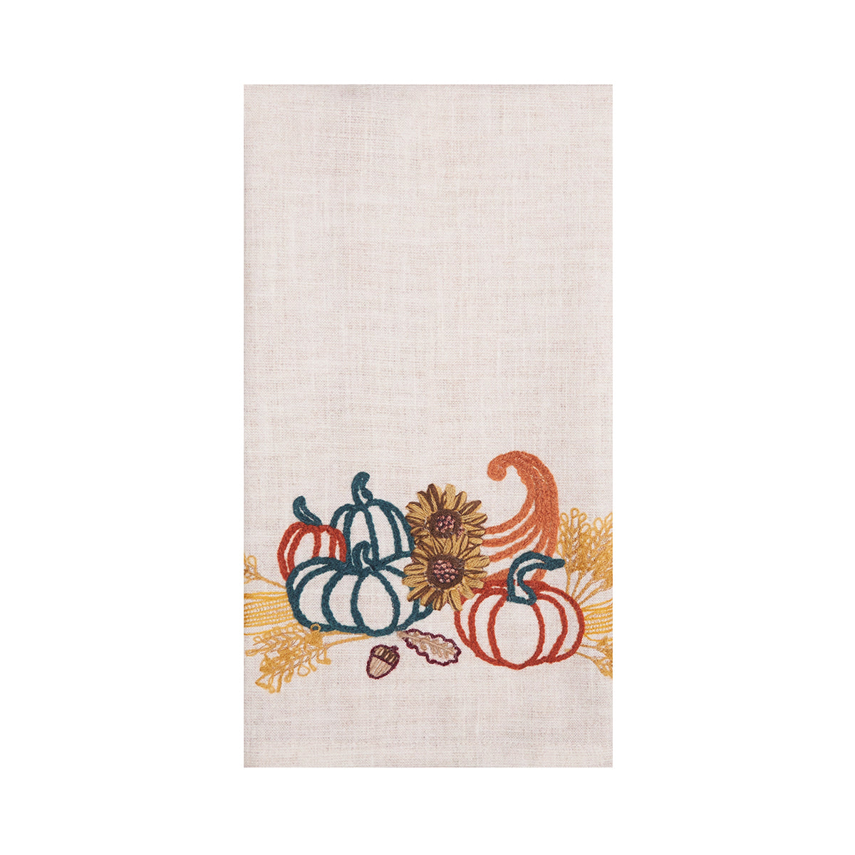 Autumn Botanical Pumpkin Embroidered & Embellished Kitchen Towel
