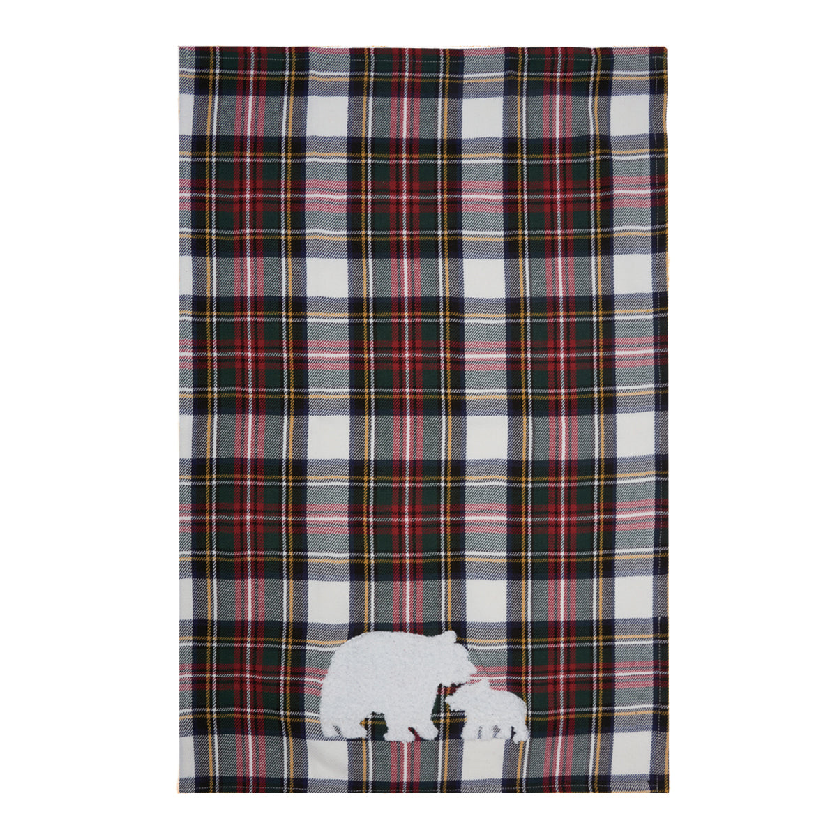 White Tartan Bears Tufted & Woven Kitchen Towel